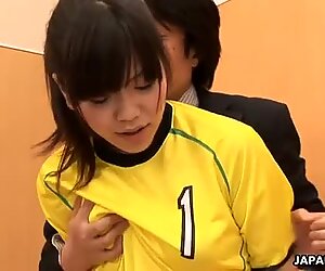 Sexy soccer girl enjoys a nasty threesome