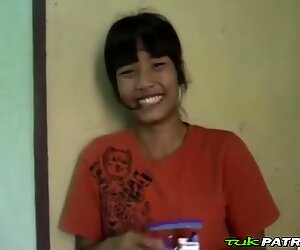 Skinny tattooed Thai banged hard by a big white cock