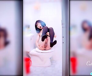 Asian SISSY ANAL, FINGERING, MOANNING &_ CUM IN TOILET